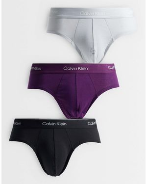 Calvin Klein Icon Cotton Stretch 3 Pack Hipster Briefs - Purple