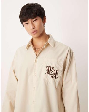 ASOS Oversized Shirt With Chest Embroidery - Natural