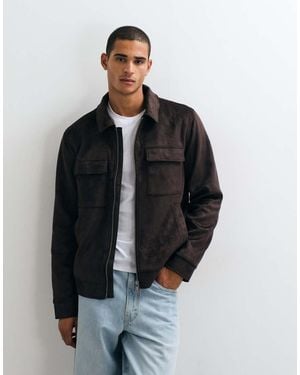 Threadbare Chaqueta Con Cuello De Ante Sintético En Chocolate - Negro