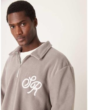 ASOS Oversized Dropped Shoulder Boxy Polo Jumper With Embroidery - Brown