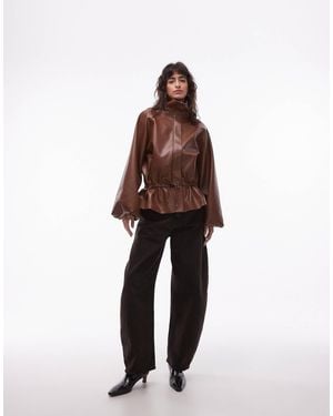 ASOS Gatehred Waist Bubble Pu Jacket - Brown