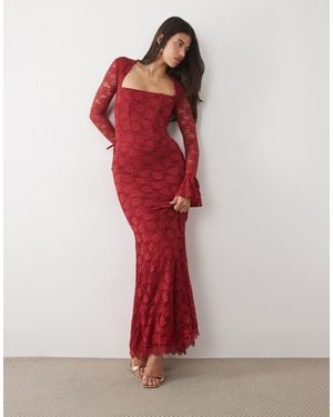 Wanderdoll Juliette spitzen-maxikleid mit eckigem ausschnitt und ausgestellten ärmeln - Rot