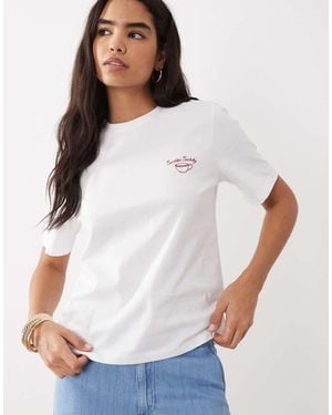 Mango Round Neck Short Sleeve 'Sunshine Society' Graphic T-Shirt - White