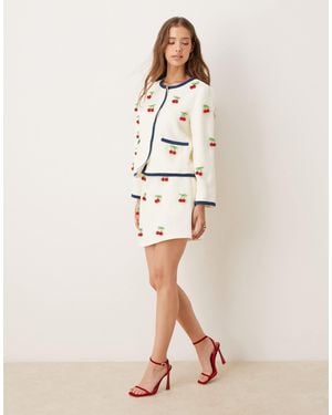 Sister Jane Cherry Embellished Tweed Mini Skirt Co-ord - Natural