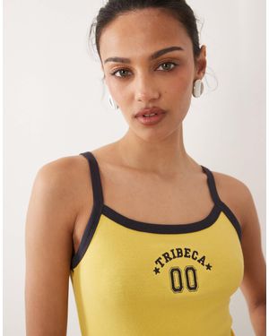Brave Soul Graphic Print Cropped Tank Top With Contrast Piping - Green