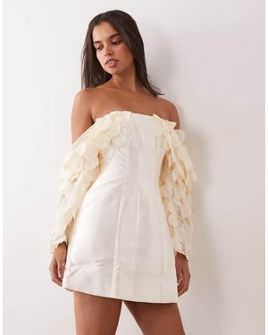 ASOS Satijnen Mini Jurk Met Structuur En Schijfmouw - Naturel