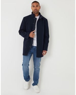 Threadbare Longline Faux Wool Funnel Neck Coat - Blue
