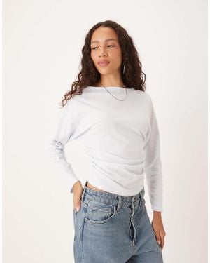 ASOS Batwing Cinched Slash Neck Draped Top - White
