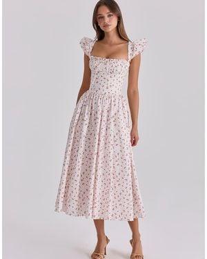 House Of Cb Livia Rose Print Cotton Midi Sundress - Pink
