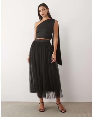 LACE & BEADS Falda Maxi De Tul De Talle Alto Y Vuelo En - Negro
