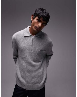 ARKET Half Zip Oversized Wool Polo Jumper - Grey