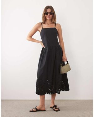 New Look Broderie Hem Cami Midi Dress - Black