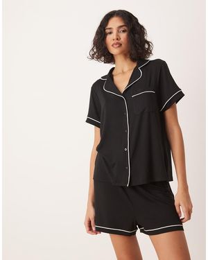 ASOS Super Soft Short Sleeve Shirt And Shorts Pyjama Set - Black