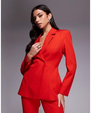 Kaiia Exclusive Tailo Cinch Waist Detail Shoulder Pad Blazer Co-ord - Red