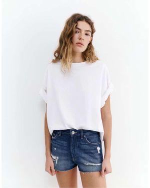 Pull&Bear Mom Fit Ripped Denim Shorts - Blue