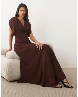 TFNC London Bridesmaid Pleated Chiffon Maxi Dress - Brown