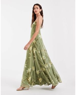 ASOS Chiffon Strappy Maxi Dress With Deep Godets - Green