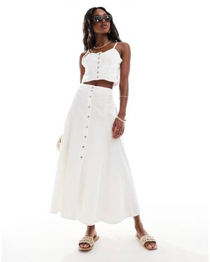 River Island Falda Vaquera Midi Blanca Con Godets De (Parte De Un Conjunto) - Blanco