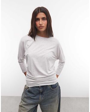 Weekday Top Holgado De Volumen Con Manga De 3/4 En Gris Jaspeado - Blanco