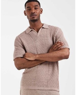ASOS Relaxed Short Sleeve Knitted Notch Neck Textured Co-ord - Brown