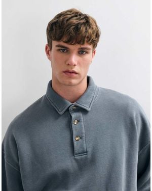 Abercrombie & Fitch Oversized Button Up Polo Sweatshirt - Grey