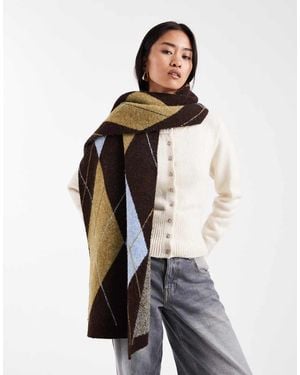 ASOS Oversized Gebreide Sjaal Met Argyle-Ruit - Bruin