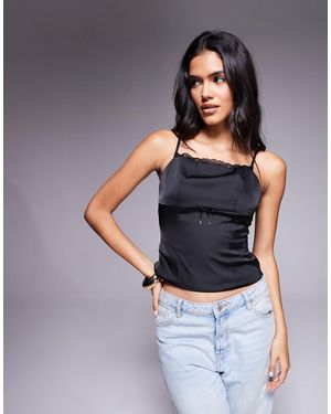 Brave Soul Satin Fitted Cami Top With Bow Detail - Gray