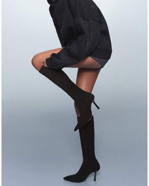 Bershka Fabric High-heel Boots - Black