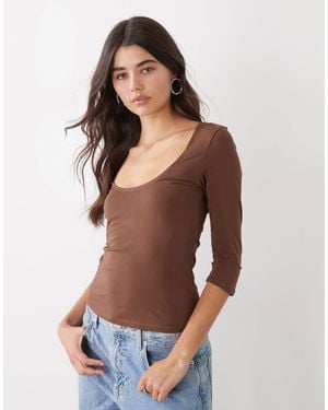 Monki Cropped Sleeve Top - Blue