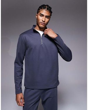 River Island Premium Textured 1/4 Zip Top - Blue