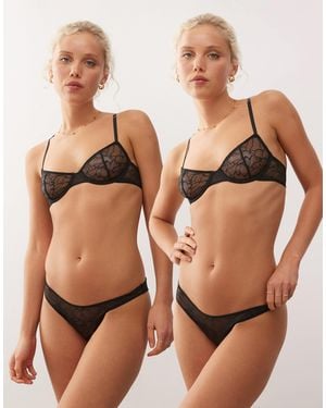 Weekday 2-pack Lace Brazilian Briefs - Brown