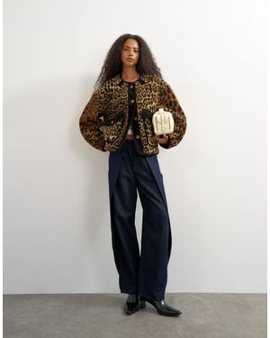 TOPSHOP Collareless Cord Fleece Jacket - Multicolor