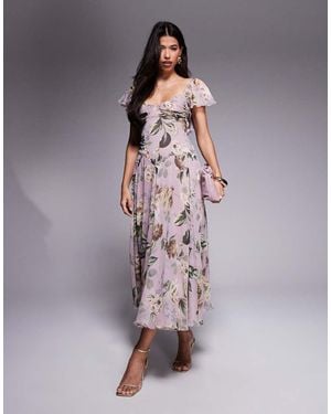 ASOS Midi Jurk Met Verlaagde Taille En Volle Rok - Meerkleurig