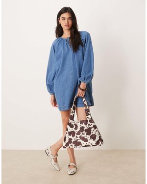 ASOS Robe courte en jean avec manches ballon - clair vintage - Bleu