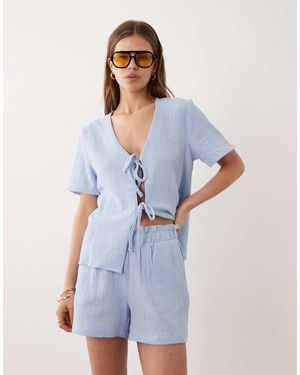Jdy Cheesecloth Shorts Co-ord - Blue