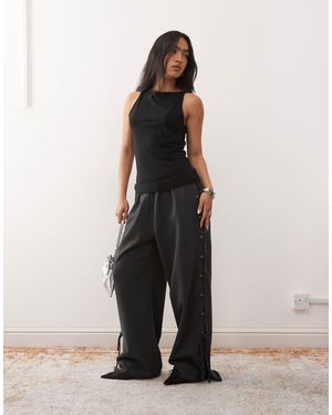 Weekday Wide Leg joggers With Side Tie Eyelet Detail - Black