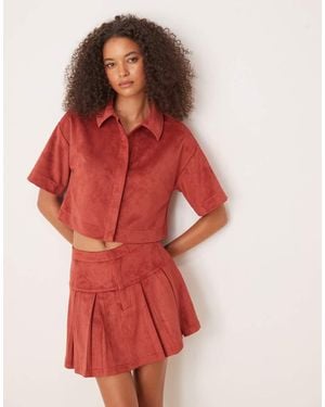 ASOS Co-ord Faux Suede Boxy Shirt - Red