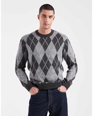 New Look Argyle Knit Jumper - Grey