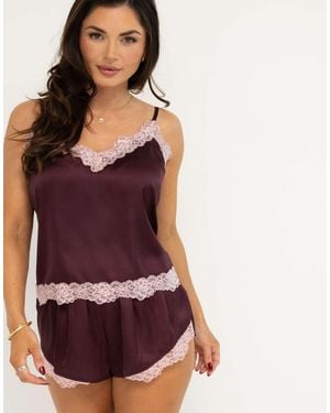Pour Moi Dusk Satin Lace Trim Cami And Short - Purple