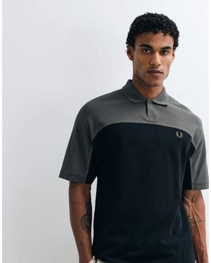 Fred Perry Polo Color Block Nero E Kaki - Blu