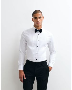 ASOS Slim Fit Sateen Shirt With Pleated Bib Detail - White