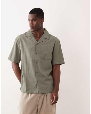 River Island Regular Fit Seersucker Shirt - Grey