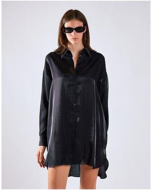 Glamorous Long-Sleeve Shirt Dress - Black