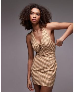 emory park Gingham Halter Mini Dress - Brown