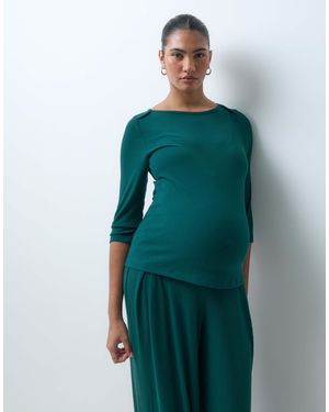 ASOS Asos Design Maternity Lounge Mix & Match 3/4 Length Ribbed Boatneck - Green