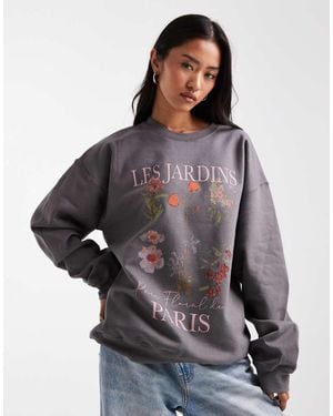 Miss Selfridge Oversized Flower Graphic Sweatshirt - Grey
