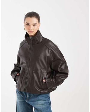 ASOS Oversized Leather Look Funnel Bomber Jacket - Grey