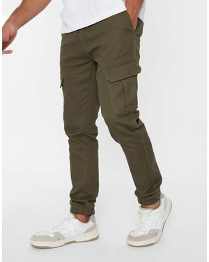 Threadbare Cotton Blend Cuffed Cargo Pocket Trousers - Green