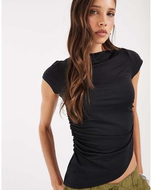 JJXX Ruched Boat Neck Top With Asymmetric Hem - Green