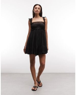 AllSaints Angela Sleeveless Lace Ruched Mini Babydoll Dress - Black